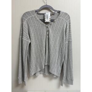 Peach Love California Striped Knit Henley Top Women’s Small Gray Ivory